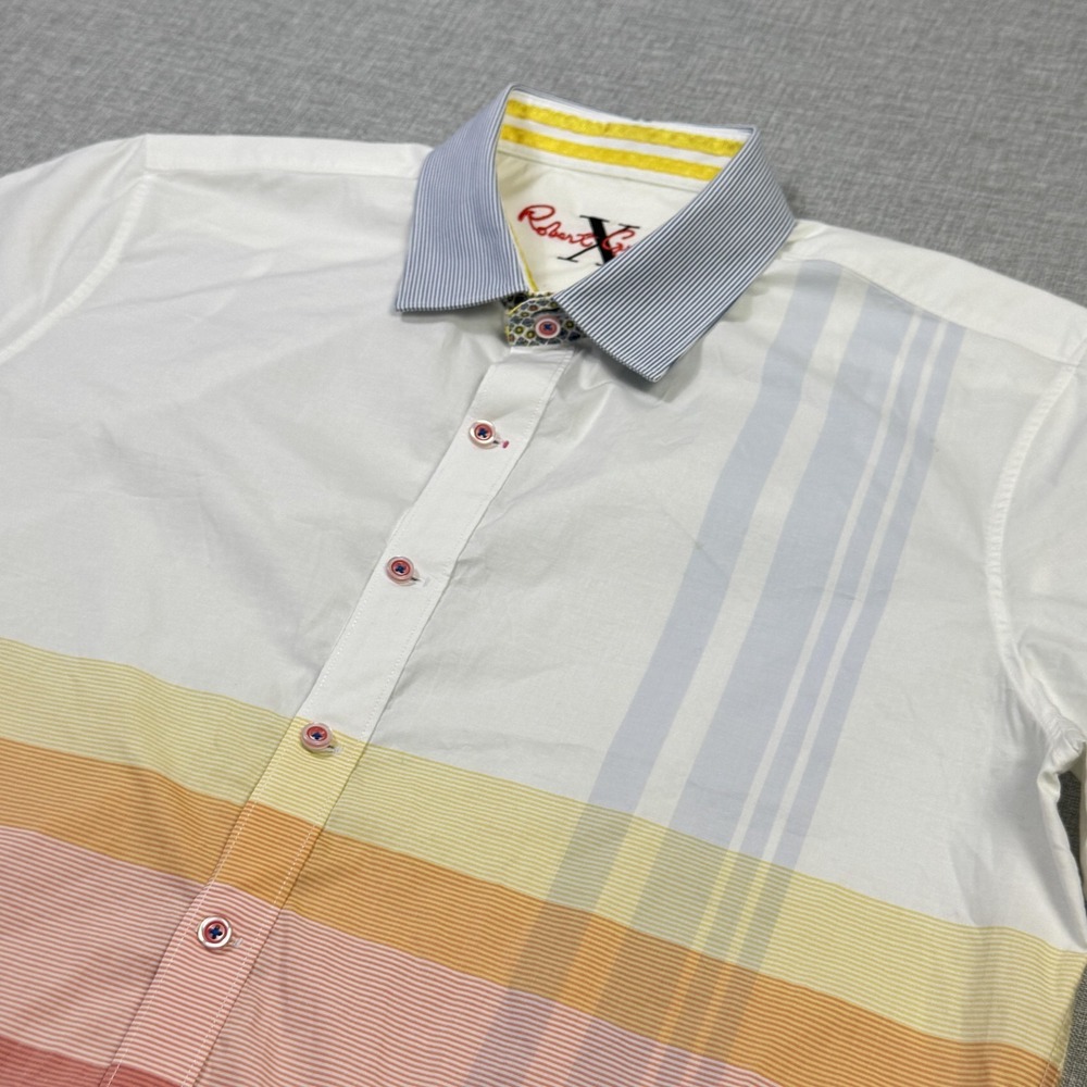 Robert Graham Button-Up Shirt Mens XL Multicolor Short Sleeve Striped Tailored